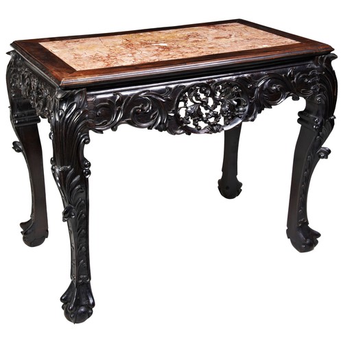 460 - A GOOD CARVED HUANGHUALI ROCOCO-STYLE TABLEMID-QING DYNASTY清中期 黄花梨洛可可风格桌the moulded rectangular top ... 