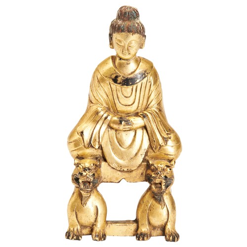 45 - A GILDED SEATED BRONZE BUDDHA ON LION THRONE IN THE NORTHEN WEI-STYLE19/20TH CENTURY铜鎏金佛像 北魏风格19/20世... 