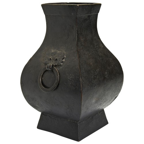 39 - A CHINESE BRONZE HU VASESONG DYNASTY 铜方壶 宋bronze Fang Hu vase in the Han archaistic style with two '... 