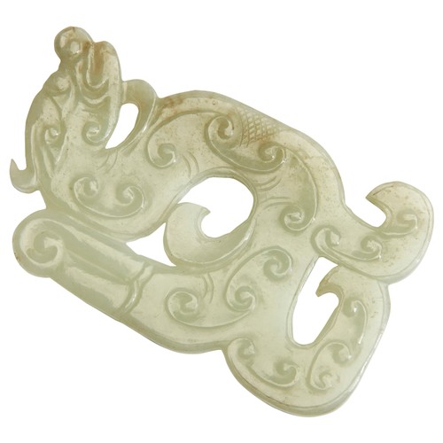 244 - AN ARCHAISTIC WHITE JADE 'DRAGON' PENDANT19TH / 20TH CENTURY白玉仿古龙牌 19/20世纪 in the Western Zhou style... 