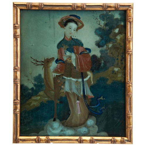 368 - A CHINESE REVERSE GLASS PAINTINGQIANLONG PERIOD (1736-1795)仕女玻璃画 清 乾隆depicting a lady in exotic cost... 