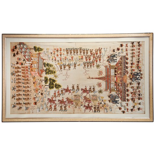 479 - AN INDIAN PAINTING ON SILKLATE 19TH / EARLY 20TH CENTURYdepicting a military parade of Anglo-Indian ... 