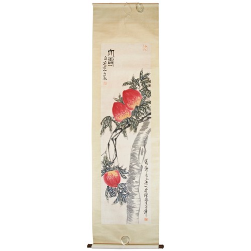 372 - AFTER QI BAISHI (1863-1957) PEACH TREE祝寿图 齐白石或以后Ink and colour on paper47cm x 170cm... 