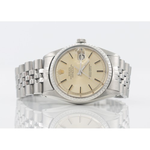 210 - C.1966 ROLEX DATEJUST WATCHSilver with a patina face, engine-turned bezel, silver markers and hands,... 