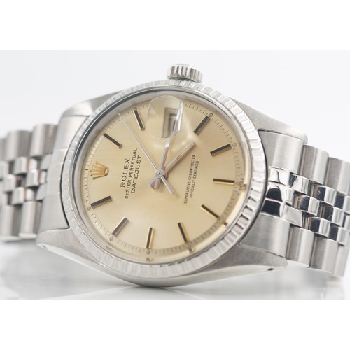 210 - C.1966 ROLEX DATEJUST WATCHSilver with a patina face, engine-turned bezel, silver markers and hands,... 