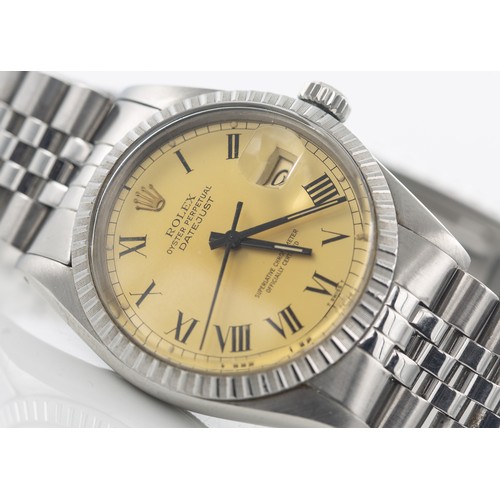 212 - 1981 ROLEX DATEJUST BUCKLEY WATCHRolex Datejust (reference 16030), c.1981 with a circular cream pati... 