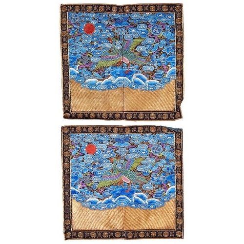 338 - A GROUP OF FIVE EMBROIDERED SILK CIVIL RANK BADGES QING DYNASTY, 19TH CENTURY文官补子一组 清 19世纪comprising... 