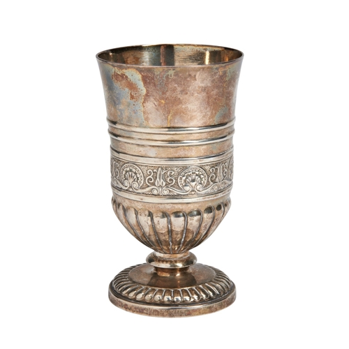 17 - HALF FLUTED GOBLET WITH EMBOSSED BANDS, GLASGOW 1819 The upper half plain, the lower body embossed w... 