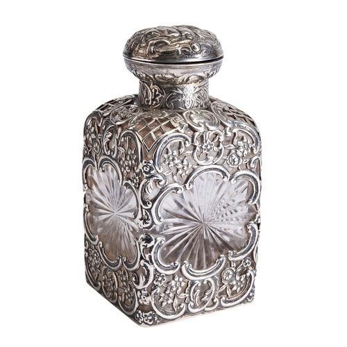 53 - PIERCED SILVER OVERLAY SCENT FLASK 189614.5 cm.