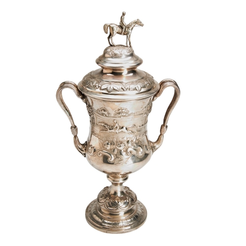 122 - TWO HANDLE EMBOSSED RACING TROPHY, CHARLES NEPHEW & CO. CALCUTTA INDIA C.1808 Heavily embossed w... 