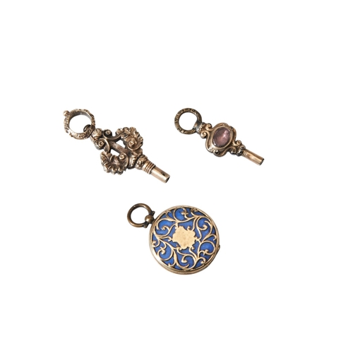 35 - TWO VICTORIAN WATCH KEYS AND GOLD LOCKET