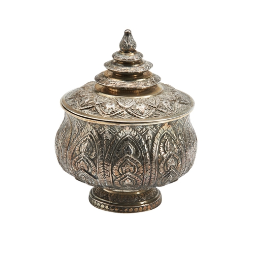 137 - LIDDED JAR, POSS. THAI C.1900 With parcel gilt bands to the lid. The interior and underside are also... 