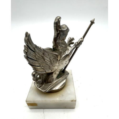 113 - A VAUXHALL 'WYVERN' STYLE MASCOTSolid nickel with staff, 8cm high plus marble base.