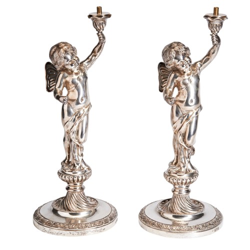 59 - PAIR OF CAST FIGURAL LAMP BASE, LONDON 1915 Made for electric lights, each with the screw fitting he... 