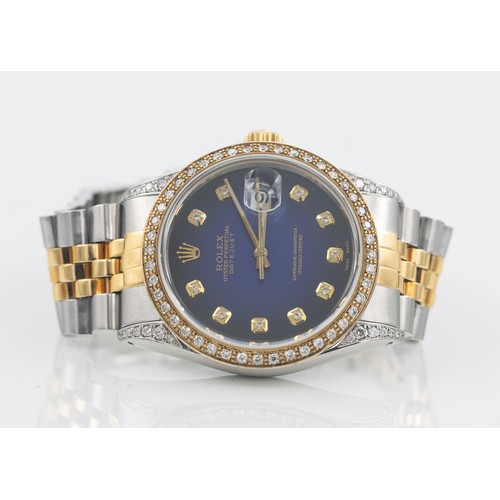 223 - 1988 ROLEX DATEJUST VIGNETTE DIAMOND DIAL WATCH1988 Rolex Datejust gentleman’s stainless steel and 1... 