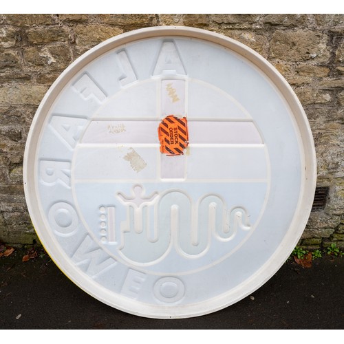 27 - A LARGE 150CM ALFA-ROMEO ACRYLIC DEALERSHIP WALL SIGNc.1980s, a wall-mounted dealership sign in acry... 