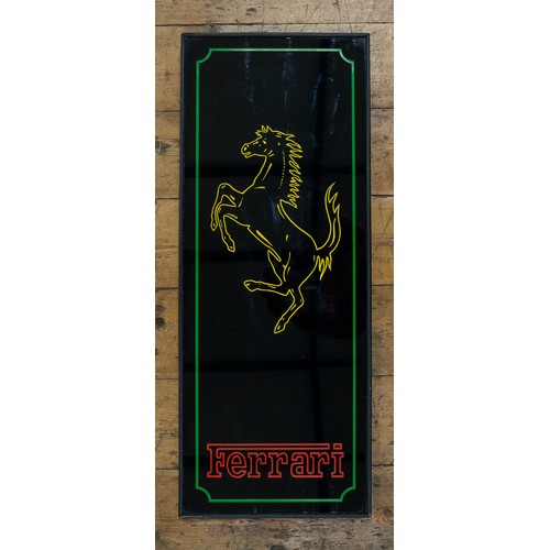 90 - A FRAMED FERRARI PRANCING HORSE LOGOBlack glass with prancing horse in yellow and red logo.... 