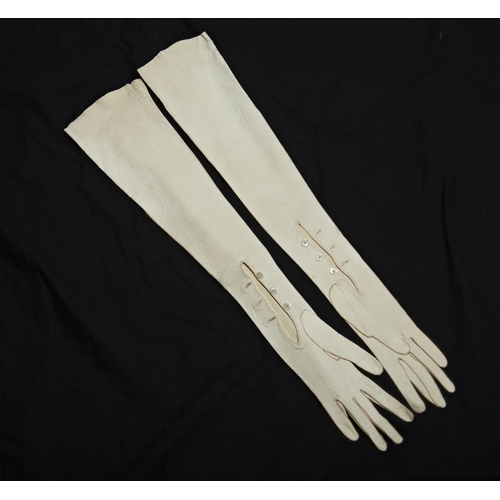 397 - A COLLECTION OF GLOVES, MAINLY 19TH CENTURY; a pair of ladies cotton long sleeved gloves.anda simila... 