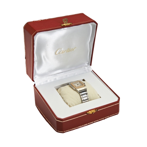 378 - A CARTIER WRISTWATCH Papers, tank steel, two tone. Champagne coloured square 18mm dial inscribed Car... 