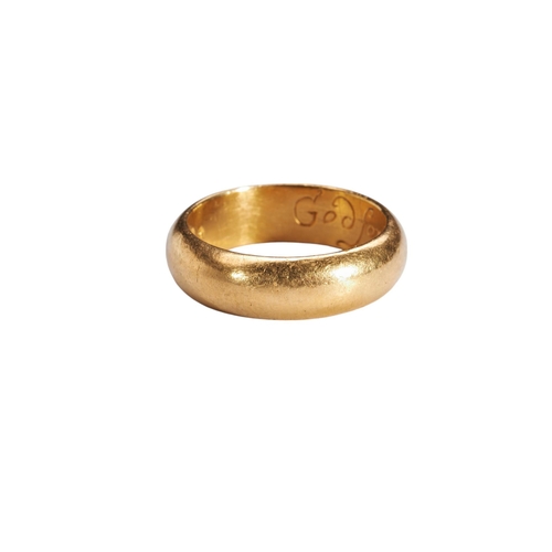 201 - POST MEDIEVAL POSY RING;the gold band engraved with the inscription 