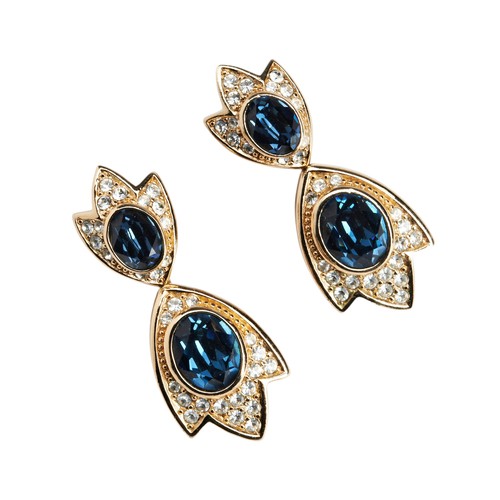 293 - DIOR; A PAIR OF BLUE AND WHITE PASTE PENDANT EARRINGSeach set with two graduating oval mixed-cut blu... 