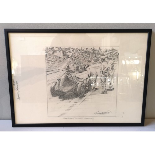 77 - FOUR ORIGINAL PENCIL STUDIES BY NICHOLAS WATTSJack Brabham (Cooper Climax) - Monaco G.P. 1959Tony Br... 