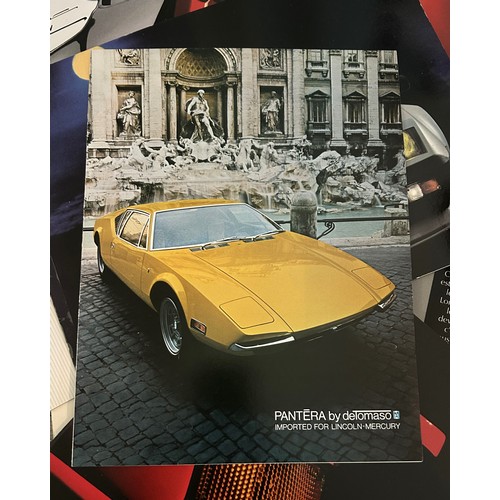 131 - A COLLECTION OF 10+ CONTINENTAL CAR BROCHURES, BUGATTI, VENTURI, DE-TOMASO RENAULT ALPINA AND OTHERS... 