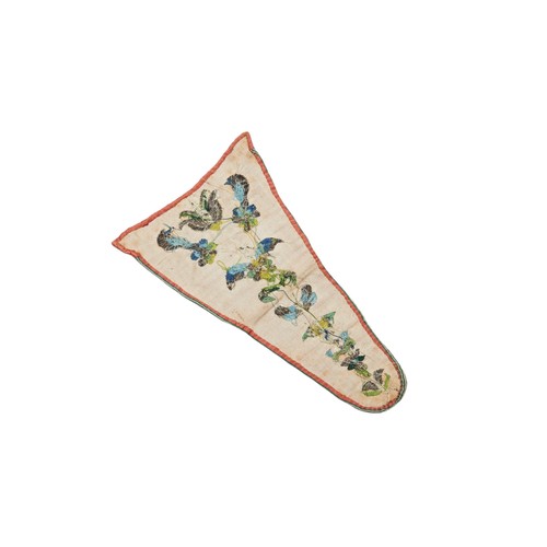 402 - TWO EIGHTEENTH CENTURY EMBROIDERED STOMACHERS;an ivory silk example with metal thread.measures and a... 