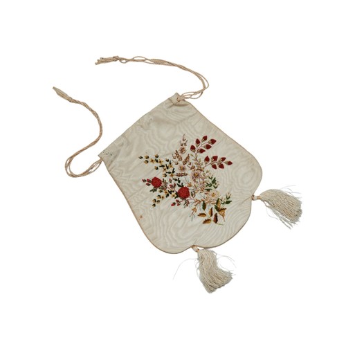 408 - A LADY'S MOIRE SILK RETICULE, CIRCA 1820;measures 12cm to 16cm wide x 18cm longandanother example ma... 