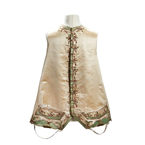 409 - A PAIR OF GENTLEMAN'S WAISTCOAT PANELS;un-mounted, the silk ground with floral embroidery (distresse... 