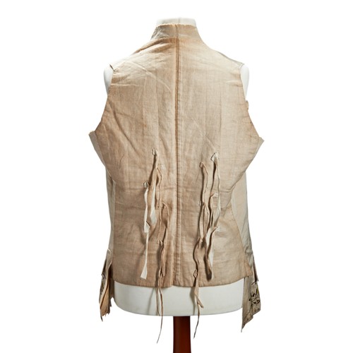 410 - AN EIGHTEENTH CENTRY GENTLEMAN'S SILK WAISTCOAT;with cotton back and interfacings, the front embroid... 