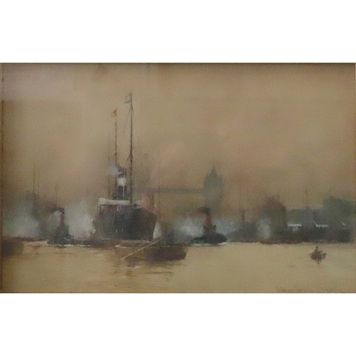 294 - WILLIAM M. BIRCHALL (1884-1941) 'OFF THE ISLE OF DOGS' & 'THE POOL AND TOWER BRIDGE' WATERCOLOUR... 