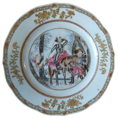 241 - A RARE CHINESE EXPORT PORCELAIN 'DON QUIXOTE' PLATEQIANLONG PERIOD, CIRCA 1750decorated with the kni... 