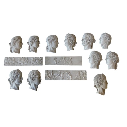 178 - A MIXED GROUP OF ELEVEN PLASTER RELIEF MOULDED PORTRAIT PLAQUES, depicting Roman emperors, along wit... 