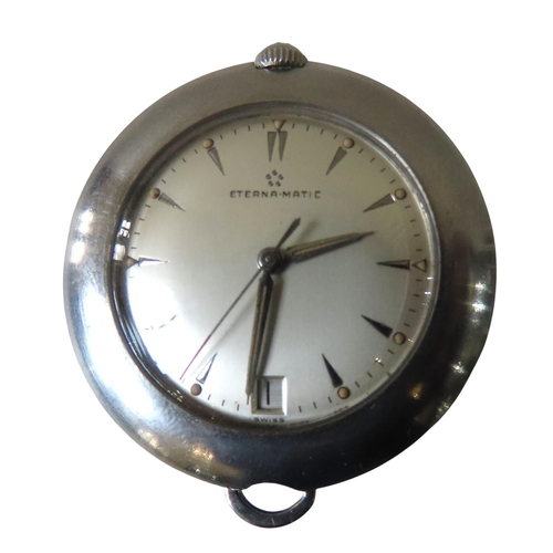 423 - AN ETERNA-MATIC PENDANT OR 'GOLFER' POCKET WATCH, 1950/60'S, IN STAINESS STEEL CASE WITH AUTOMATIC M... 