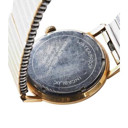 377 - EVERITE HELMSMAN 17 JEWEL INCABLOC MANUAL WIND GOLD PLATED WRISTWATCH WITH ARABIC NUMERALS.