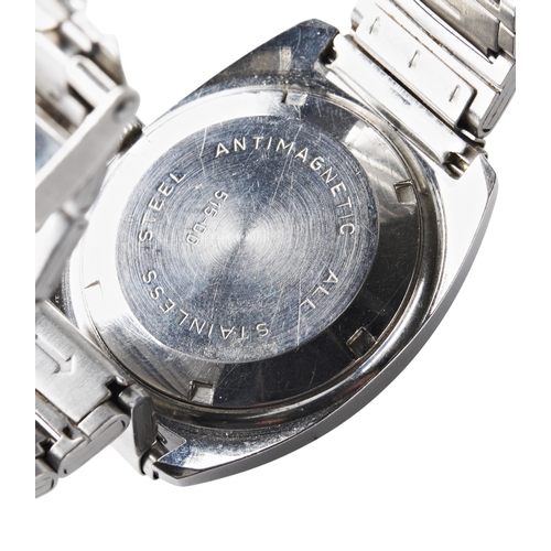 395 - J.W. BENSON (LONDON W1) AUTOMATIC STAINLESS STEEL WRISTWATCH WITH DAY/DATE APERTURE AND BATON NUMERA... 