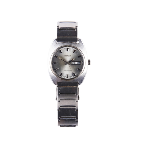 395 - J.W. BENSON (LONDON W1) AUTOMATIC STAINLESS STEEL WRISTWATCH WITH DAY/DATE APERTURE AND BATON NUMERA... 