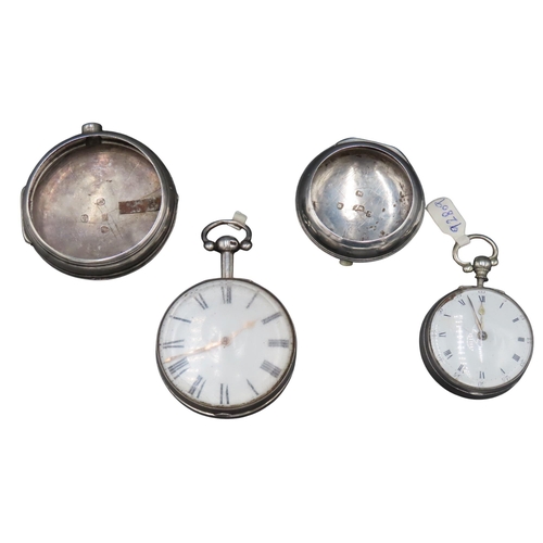 406 - TWO SILVER VERGE WATCHES, the larger signed Hancock, Yeovil, no. 44102, the case marked London 1905 ... 