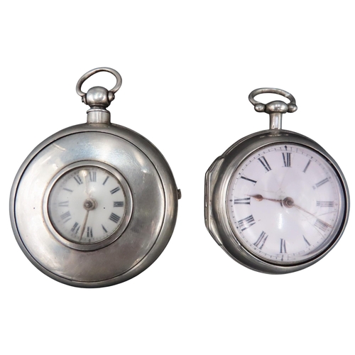 407 - TWO SILVER CASED VERGE WATCHES, one signed Sharrat, Kington, no. 37357, the case marked London, 1899... 