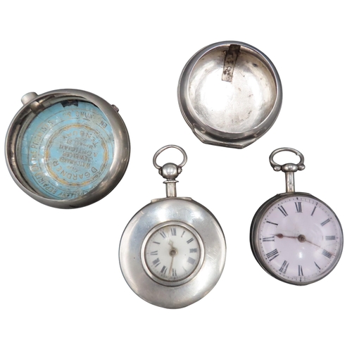 407 - TWO SILVER CASED VERGE WATCHES, one signed Sharrat, Kington, no. 37357, the case marked London, 1899... 