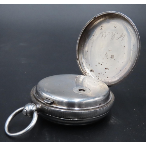 358 - A SILVER CASED POCKET WATCH, the ornate engine turned silvered dial with subsidiary seconds dial, th... 