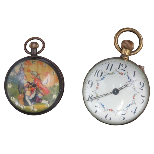 369 - TWO VINTAGE DESK BALL CLOCKS, the larger with a white dial painted with with floral festoons, the sm... 