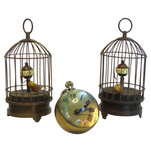 107 - A DESK BALL CLOCK AND TWO BIRDCAGE CLOCKS, 20TH CENTURY, the ball clock with champagne coloured dial... 