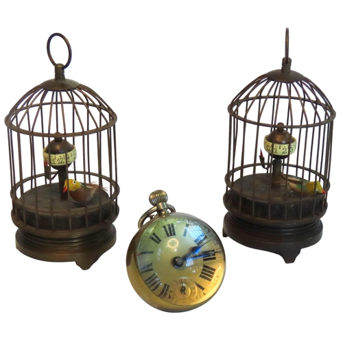 107 - A DESK BALL CLOCK AND TWO BIRDCAGE CLOCKS, 20TH CENTURY, the ball clock with champagne coloured dial... 