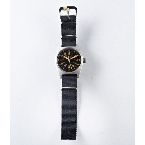 388 - A 'US NAVY' STYLE MANUAL WIND WRIST WATCH WITH WEBBING STRAP, the caseback with US Navy WWW, MIL-W-3... 