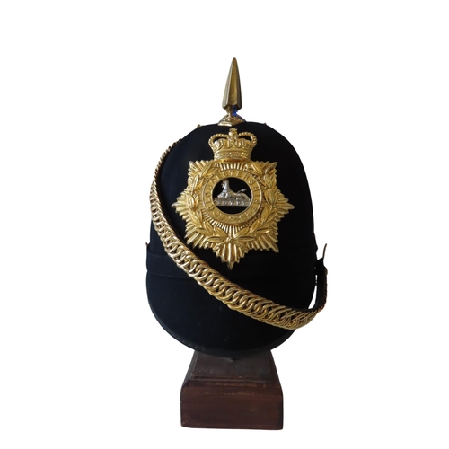 146 - A GLOUCESTERSHORE REGIMENT TERRITORIAL OFFICERS HELMET with gilt metal crosspiece and spike, rose he... 