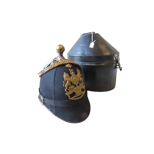 147 - A ROYAL ARTILLERY BALL-TOP, BLUE CLOTH OFFICERS HELMET marked inside WD 1912, 8977 2SK, with japanne... 