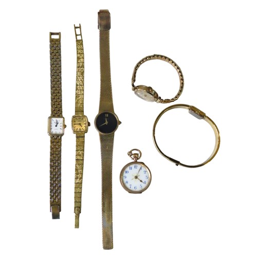 357 - A GROUP OF FIVE GOLD PLATED VINTAGE WRISTWATCHES, including a ladies Rotary watch together with a go... 