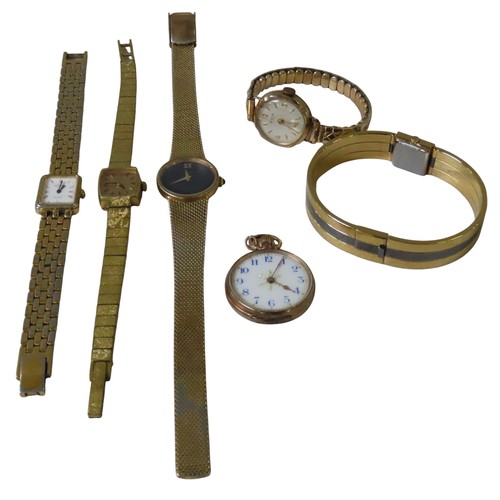 357 - A GROUP OF FIVE GOLD PLATED VINTAGE WRISTWATCHES, including a ladies Rotary watch together with a go... 